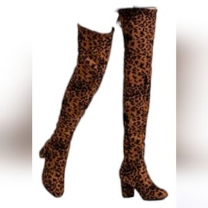 Women's Leopard print thigh high over the Knee long suede Boots